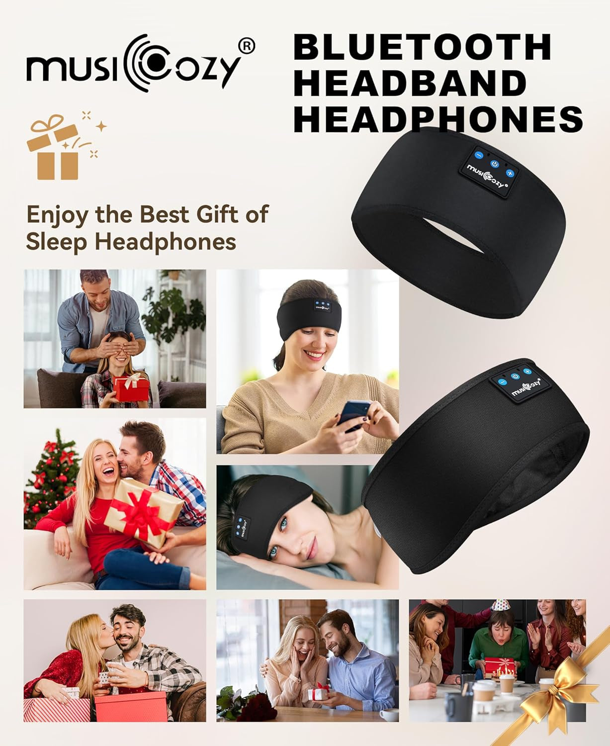 Bluetooth Sleep Headband – Wireless Headphones, Built-In Speakers, Comfortable Fabric, 10-Hour Battery Life